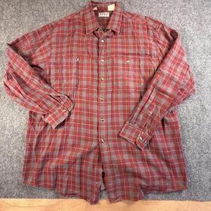 L.L. Bean Red Plaid Casual Button-Up Shirt Large #1503